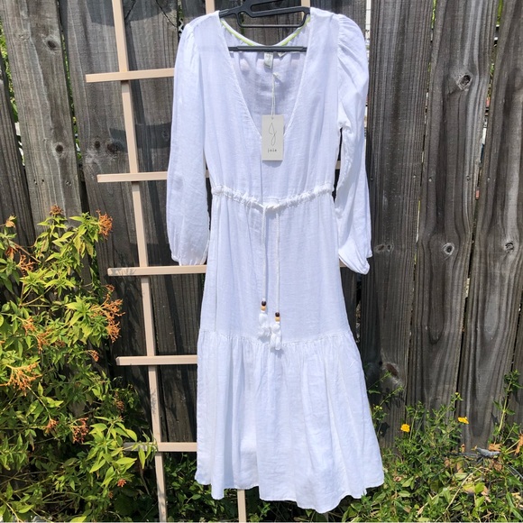 NEW Joie Linen Blend Long Sleeve Tiered Beach Cover Up Midi Dress S